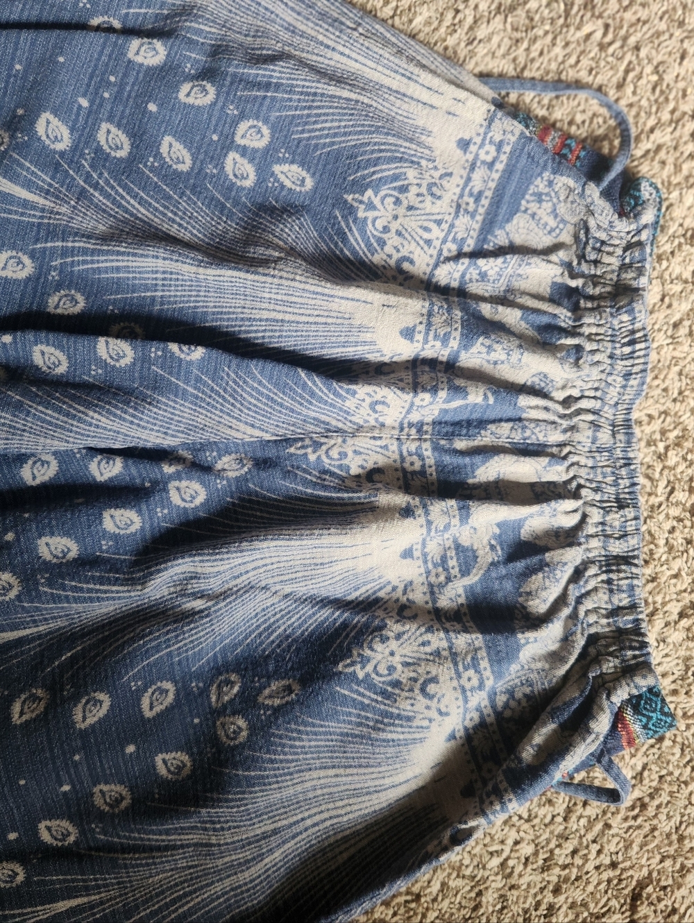 Boho Wide Leg Elephant Print Pants in Blue & Cream - Picture 4 of 4